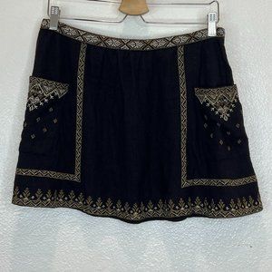 mes demoiselles Gold Silver Embroidered Silk Mini Skirt Sz 6 38 Medium
